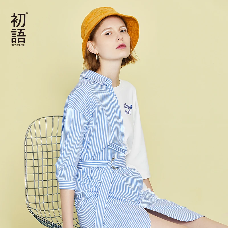 Toyouth Sashes Blue Striped Pattern Half Sleeve A-line Party Dress Three Quarter Sleeve Turn Down Collar Casual Dress
Toyouth Sashes Blue Striped Pattern Half Sleeve A-line Party Dress Three Quarter Sleeve Turn Down Collar Casual Dress