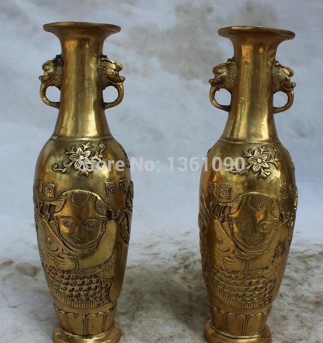 xd 00866 10" Chinese Palace Brass Handle Tong Zi Boy lotus Fish Flower Bottle Vase pair
xd 00866 10" Chinese Palace Brass Handle Tong Zi Boy lotus Fish Flower Bottle Vase pair