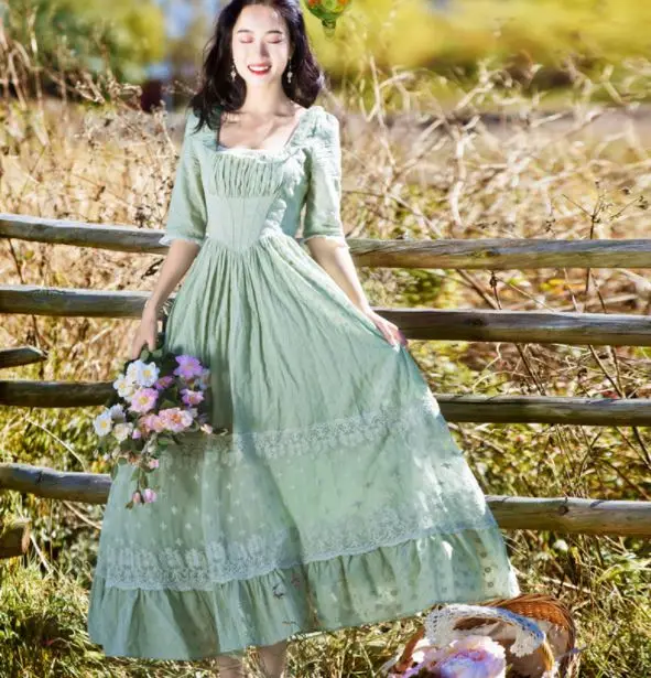 Women French Vintage Court Style Square Collar Embroidery Linen Cinderella Long Renaissance Gown princess Victorian dress
Women French Vintage Court Style Square Collar Embroidery Linen Cinderella Long Renaissance Gown princess Victorian dress