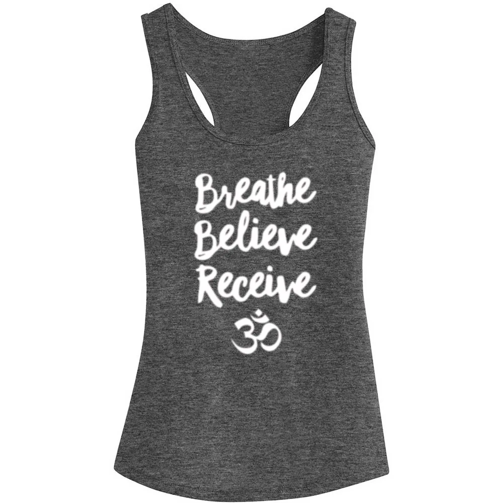 Womens Breathe, Believe, Receive, Om Fitness Workout Racerback Tank Tops - Heathered Grey
Womens Breathe, Believe, Receive, Om Fitness Workout Racerback Tank Tops - Heathered Grey