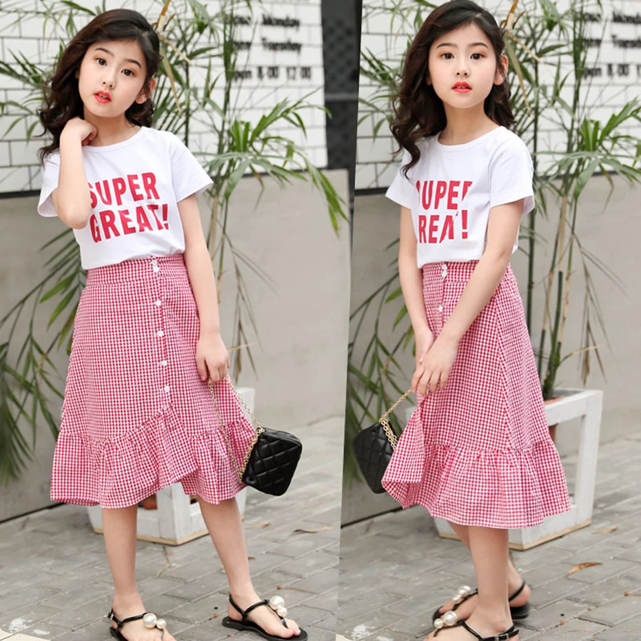 Clothing Set For Girls Summer Girls Suit Plaid Child Girl Clothing 6 8 12 Years Letter Shirt+Skirt 2 Pcs Teen Kids Clothes
Clothing Set For Girls Summer Girls Suit Plaid Child Girl Clothing 6 8 12 Years Letter Shirt+Skirt 2 Pcs Teen Kids Clothes