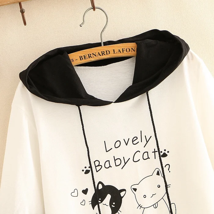 Waliicorners Japanese Cute Anime White T Shirt Women Harajuku Kawaii Black Cat Ear Print Children Girl Tops 2019 Casual Loose 90s Tee Shirts 15 HTB1wqN9a.uF3KVjSZK9762VtXXaL