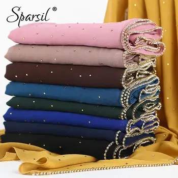 Sparsil Women Summer Chiffon Muslim Hijabs Diamonds Sequins Beach Scarf Wraps 180cm Female Solid Pearl Rivets Shawls Headscarf
Sparsil Women Summer Chiffon Muslim Hijabs Diamonds Sequins Beach Scarf Wraps 180cm Female Solid Pearl Rivets Shawls Headscarf