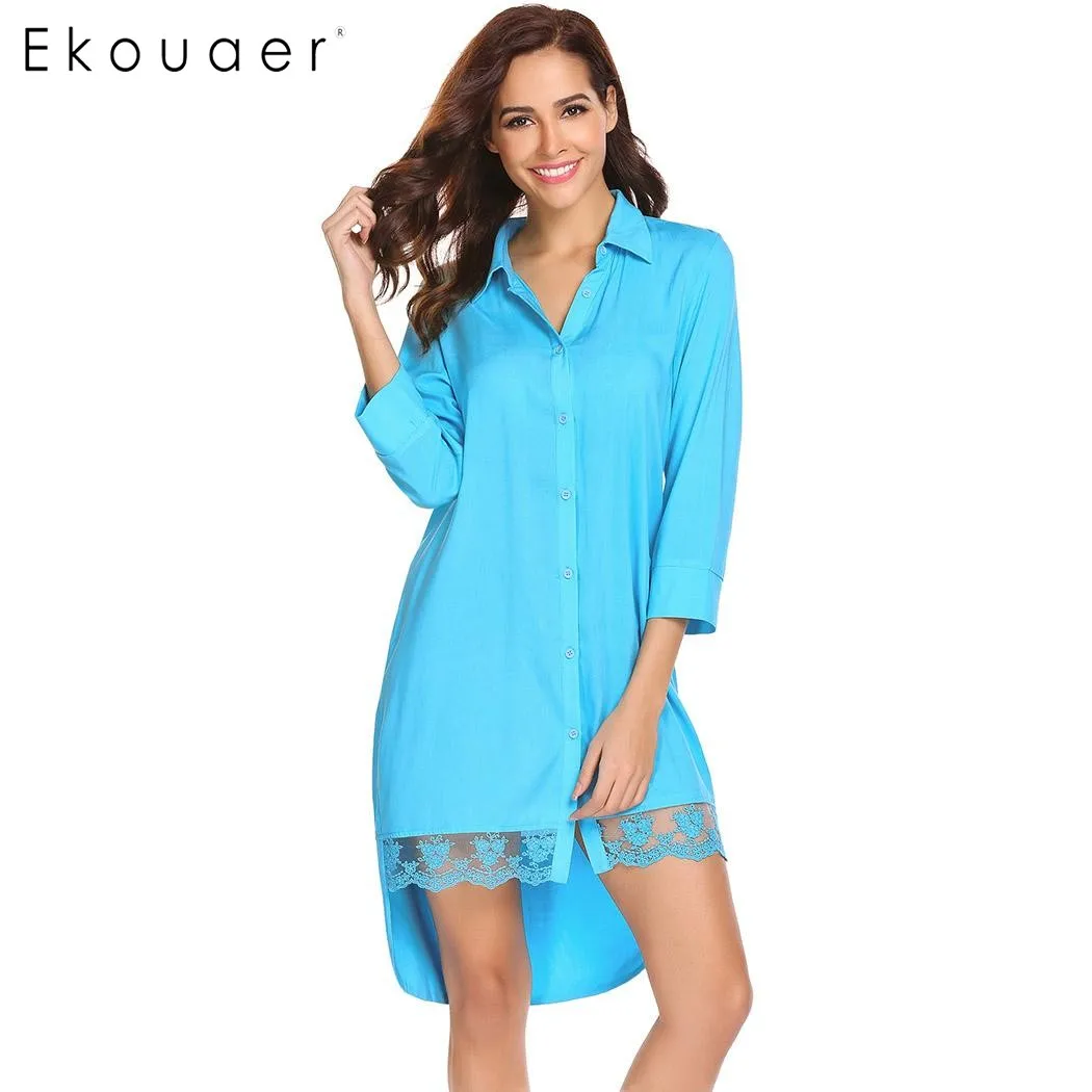 Ekouaer Women Casual Sleepwear 3/4 Sleeve Sexy Top Lace Nightgown Trim High Low Button Down Sleep Shirt Dress Female Nightwear
Ekouaer Women Casual Sleepwear 3/4 Sleeve Sexy Top Lace Nightgown Trim High Low Button Down Sleep Shirt Dress Female Nightwear