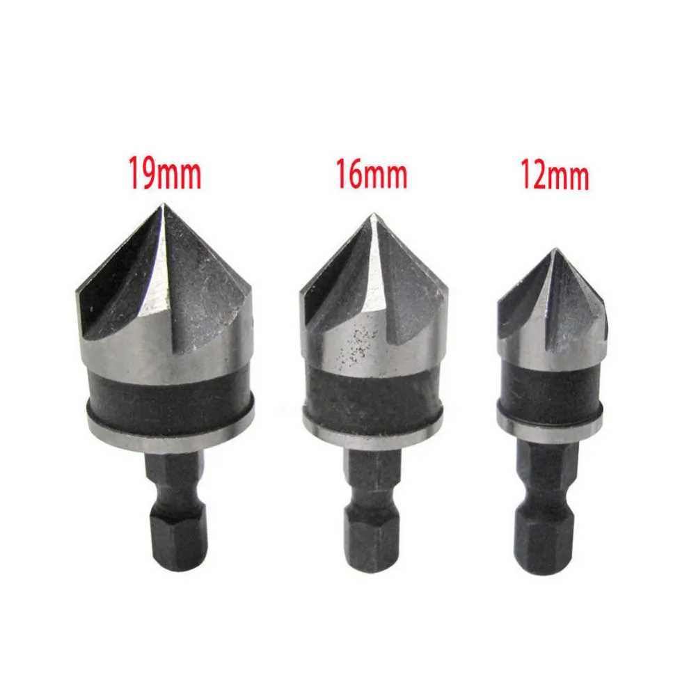 3pcs 5 Flute Countersink Drill Bit Set 90 Degree Point Angle Chamfer Chamfering Cutter 12mm/16mm/19mm Round Shank For Power Tool
3pcs 5 Flute Countersink Drill Bit Set 90 Degree Point Angle Chamfer Chamfering Cutter 12mm/16mm/19mm Round Shank For Power Tool