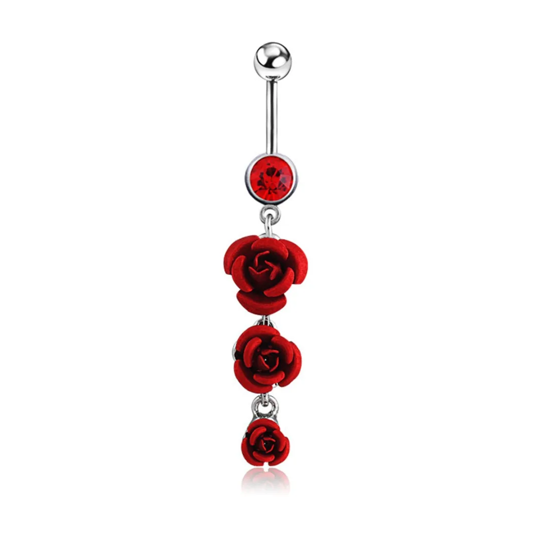 New Sexy Crystal Body Jewelry Red Rose Flower Belly Button Ring for Women Navel Piercing Jewelry ombligo femenino