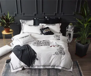 2018 Black embroidery luxury bedding set queen/king size stain bed set 4/7pcs Egyptian cotton white duvet cover bed sheet sets
2018 Black embroidery luxury bedding set queen/king size stain bed set 4/7pcs Egyptian cotton white duvet cover bed sheet sets