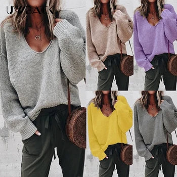Casual Knitted Sweater Women Streetwear V Neck Long Sleeve Pullovers Loose Solid Coat 2019 Autumn Winter Women's Sweater DB002B
Casual Knitted Sweater Women Streetwear V Neck Long Sleeve Pullovers Loose Solid Coat 2019 Autumn Winter Women's Sweater DB002B