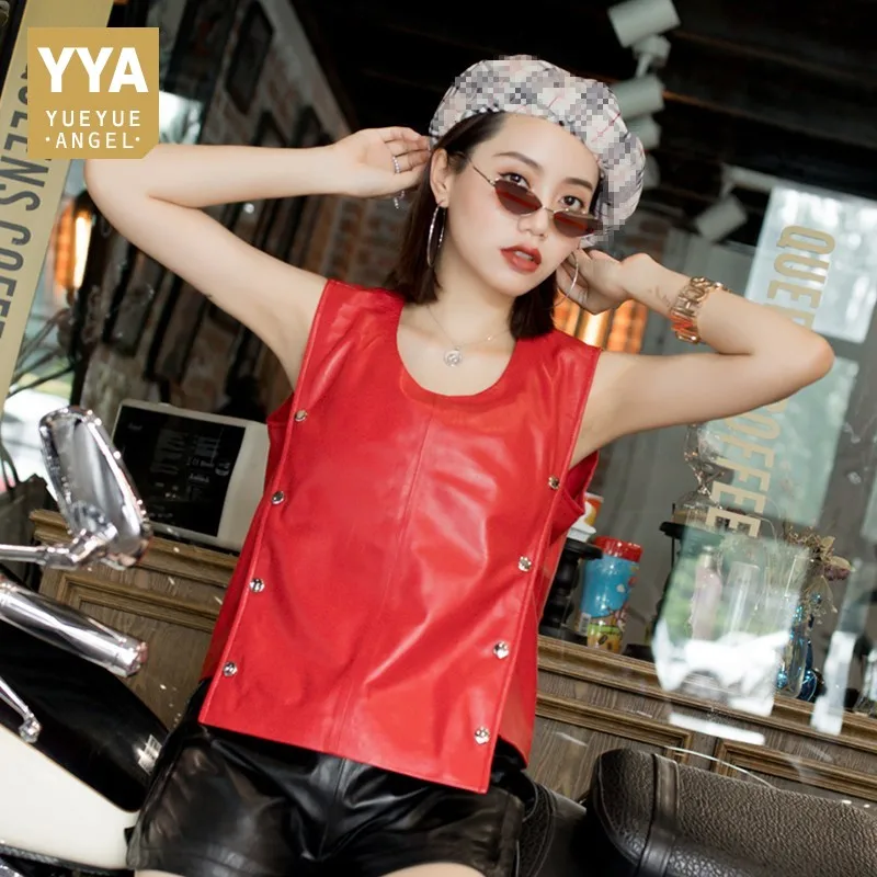 Top Quality Women Sheepskin Genuine Leather Pullover Vest Loose Fit Irregular Sleeveless Waistcoat Rivet Motor Biker Leather Top
Top Quality Women Sheepskin Genuine Leather Pullover Vest Loose Fit Irregular Sleeveless Waistcoat Rivet Motor Biker Leather Top