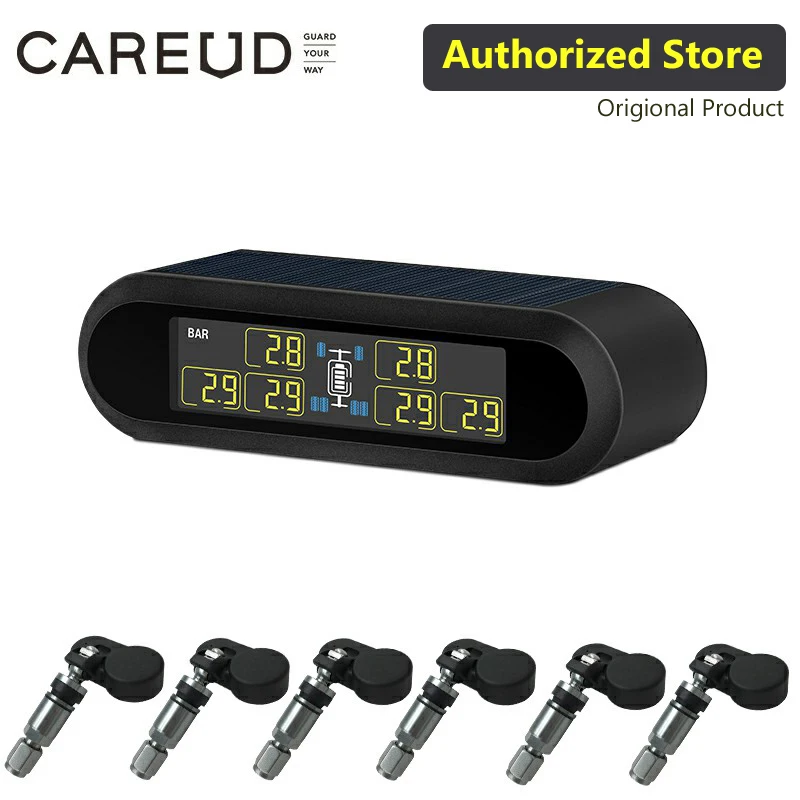 CAREUD T650 Solar Bus RV Truck TPMS Wireless Tire Pressure Monitoring System with 6 External Internal Sensors,Max 116 PSI
CAREUD T650 Solar Bus RV Truck TPMS Wireless Tire Pressure Monitoring System with 6 External Internal Sensors,Max 116 PSI