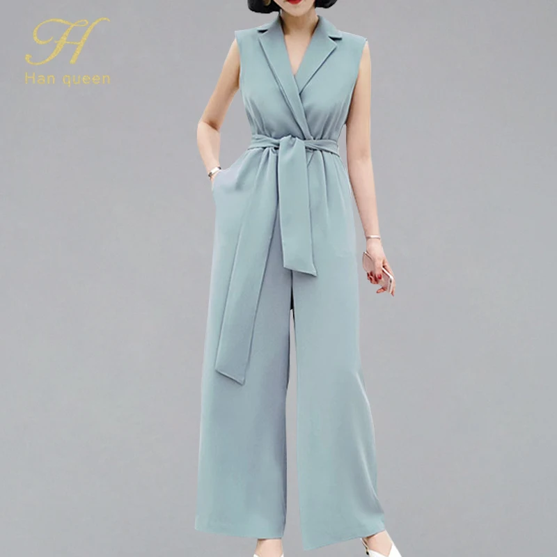 H Han Queen Notched Neck Bow Bandage Wide Leg Long Jumpsuits Women 2019 Summer Solid Color Work Wear Rompers Business Playsuits
H Han Queen Notched Neck Bow Bandage Wide Leg Long Jumpsuits Women 2019 Summer Solid Color Work Wear Rompers Business Playsuits