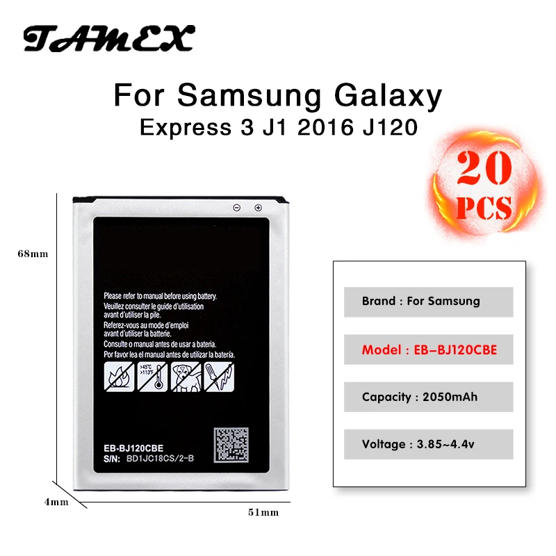 High Quality Replacement battery EB-BJ120CBU EB-BJ120CBE For Samsung Galaxy Express 3 J1 2016 J120 Phone batteria Akku 2050mAh
High Quality Replacement battery EB-BJ120CBU EB-BJ120CBE For Samsung Galaxy Express 3 J1 2016 J120 Phone batteria Akku 2050mAh