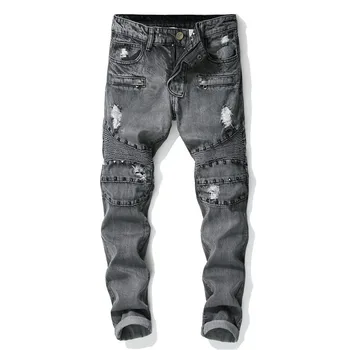 2019 New Fashion trend Stitching Rivets jeans Black Washed Hole Straight Stretch Men's jeans More Size 29-34 36 38 
2019 New Fashion trend Stitching Rivets jeans Black Washed Hole Straight Stretch Men's jeans More Size 29-34 36 38