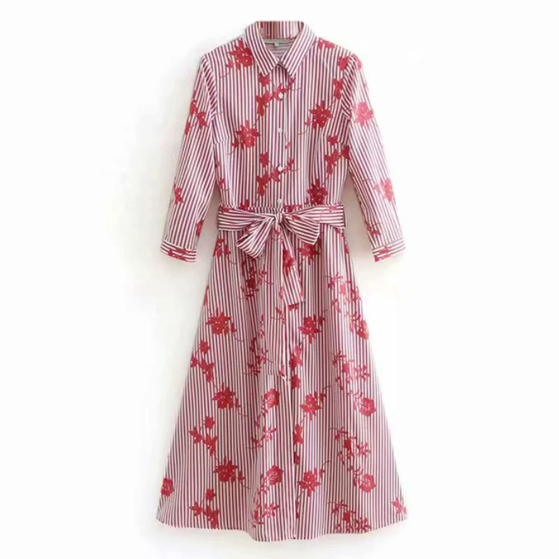 Women Chic Striped Maxi Dress Maple Print Three Quarter Sleeve Turn Down Collar Sashes Ankle Length Dress FFZYQ142
Women Chic Striped Maxi Dress Maple Print Three Quarter Sleeve Turn Down Collar Sashes Ankle Length Dress FFZYQ142