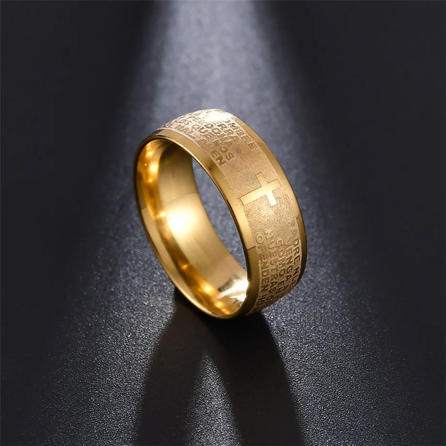 Women's Men's Engraved Bible Cross Ring for Men Women Titanium Stainless Steel Lords Prayer Rings Male Wholesale Jewelry
Women's Men's Engraved Bible Cross Ring for Men Women Titanium Stainless Steel Lords Prayer Rings Male Wholesale Jewelry