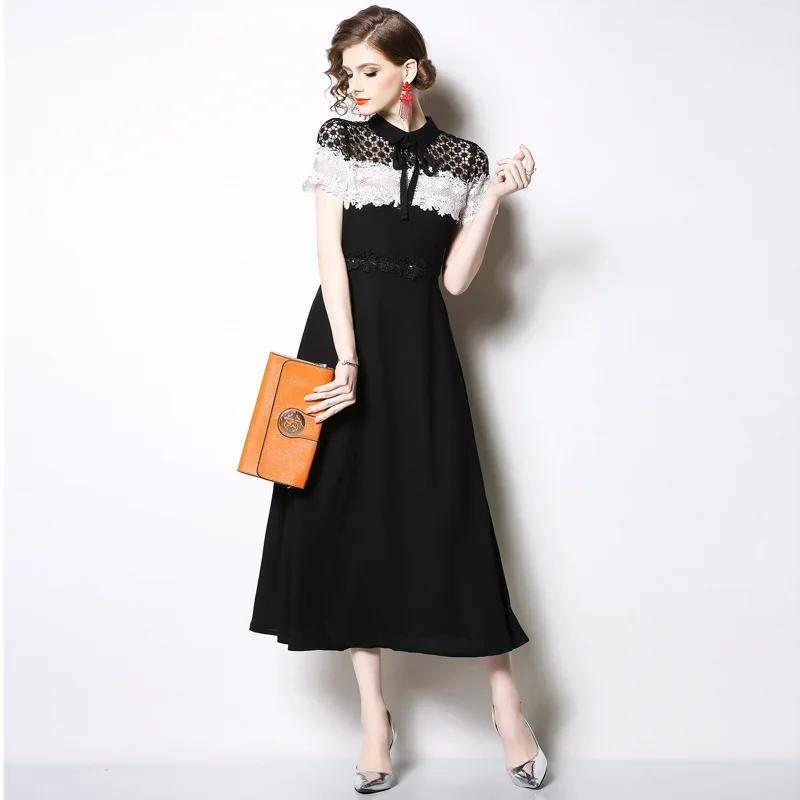 Summer 2019 Black and White Openwork Lace Stitching Chiffon Dress Fashion Casual Sexy Elegant Dresses Woman Party Night
Summer 2019 Black and White Openwork Lace Stitching Chiffon Dress Fashion Casual Sexy Elegant Dresses Woman Party Night