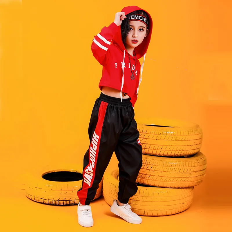 Jazz Dance Costumes Hip Hop Kids Long Sleeve Hooded Top Jogger Pants Girls Hiphop Clothes Street Dance Stage Show Wear (13)