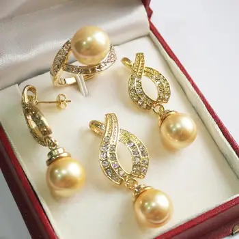 Lovely Women's Wedding Jewelry Hot! perfect match new jewelry 18KGP + 12mm golden shell pearl pendant, earring, , ring set
Lovely Women's Wedding Jewelry Hot! perfect match new jewelry 18KGP + 12mm golden shell pearl pendant, earring, , ring set