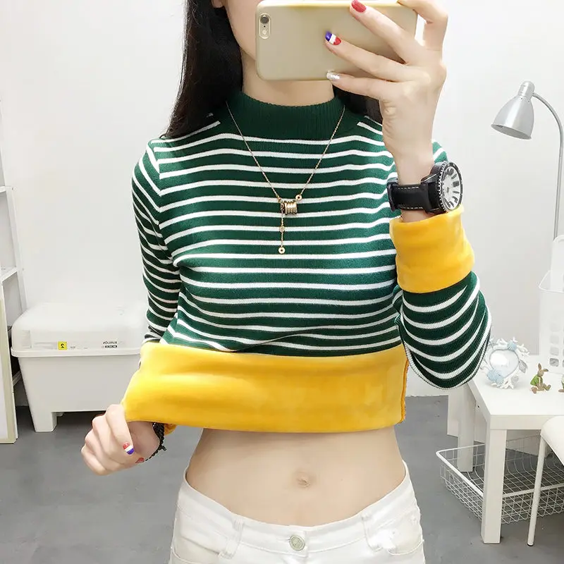 Stripe Plus Velvet Pullover Sweater Women Warm Autumn Winter Half Turtleneck Knitted Sweaters Pull Femme Thicken Pullovers C5686
Stripe Plus Velvet Pullover Sweater Women Warm Autumn Winter Half Turtleneck Knitted Sweaters Pull Femme Thicken Pullovers C5686