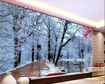 

beibehang 3D wallpaper custom high-end mural wallpaper naked eye 3D woods snow scene living room bedroom TV background