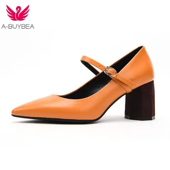 A-BUYBEA Women Real Leather High Heel Shoes Fashion Buckle Pointed Toed Pumps Women Party Wedding Footwear Size 34-39
A-BUYBEA Women Real Leather High Heel Shoes Fashion Buckle Pointed Toed Pumps Women Party Wedding Footwear Size 34-39