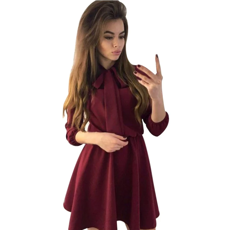2019 Women Bow Causal Party Dress Wrist Sleeve Stand Collar Solid Vintage Dress Plus Size Women Mini Dresses
2019 Women Bow Causal Party Dress Wrist Sleeve Stand Collar Solid Vintage Dress Plus Size Women Mini Dresses