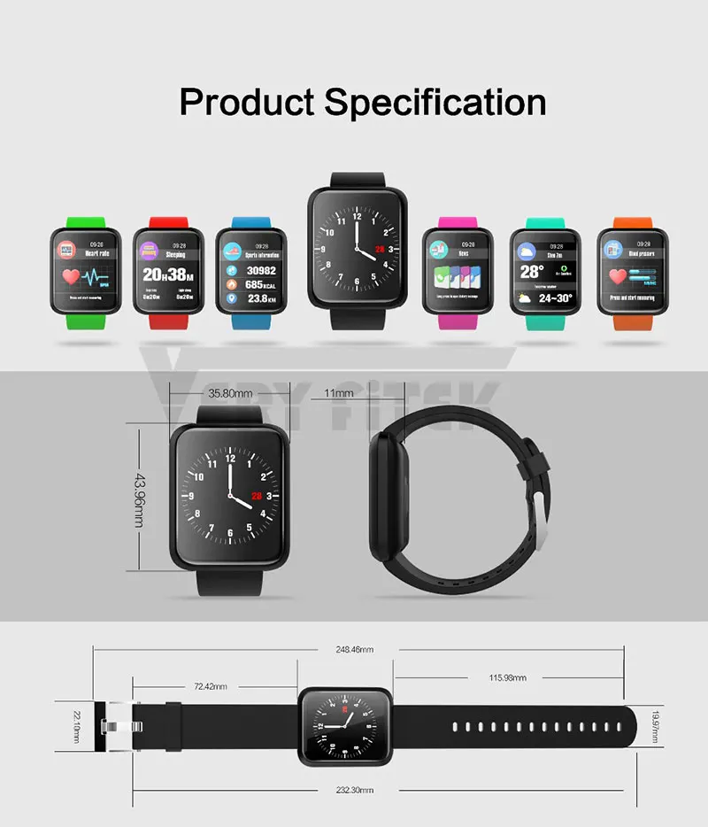 VERY FiTEK Vmax Sport Smart Watch Blood Pressure Oxygen Heart Rate Monitor Customize Watch Dial IP67 Men Women Kids Smartwatch (18)