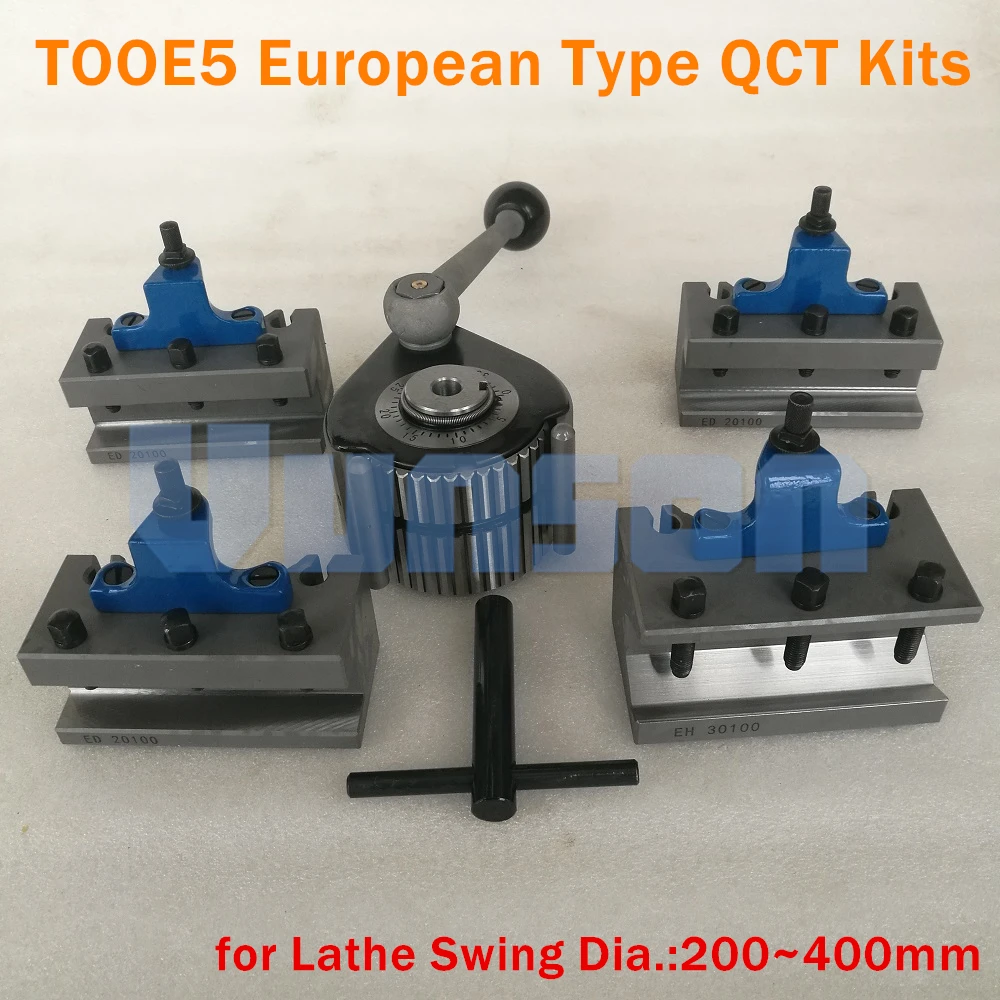 TOOE5 EuropeanType Quick Change Tool QCT Post Turret Kits include 1pcs tool post+4pcs Tool Holder for Lathe Swing Dia. 200~400mm
TOOE5 EuropeanType Quick Change Tool QCT Post Turret Kits include 1pcs tool post+4pcs Tool Holder for Lathe Swing Dia. 200~400mm