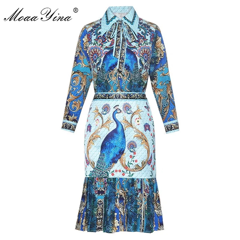 MoaaYina Fashion Designer Runway Set Summer Women Peacock Floral Print Indie Folk Vintage Blouse+Pleated Fishtail Half skirt Set
MoaaYina Fashion Designer Runway Set Summer Women Peacock Floral Print Indie Folk Vintage Blouse+Pleated Fishtail Half skirt Set