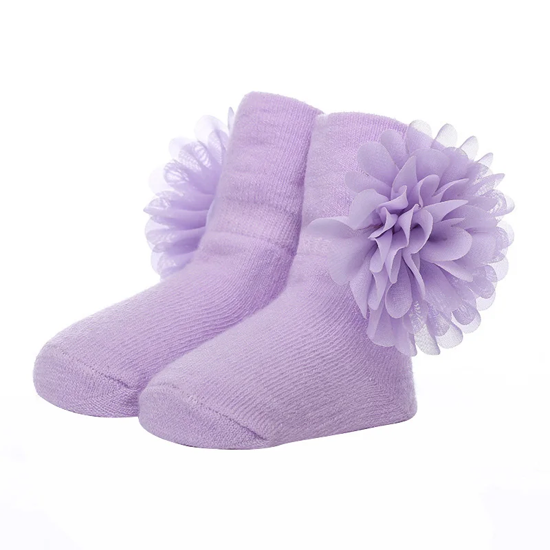 Floral Baby Girls Socks Toddler Kids Soft Cotton Sport Socks Autumn Winter Keep Warm Chiffon Flower Baby Care High quality Sweat Absorption (2)