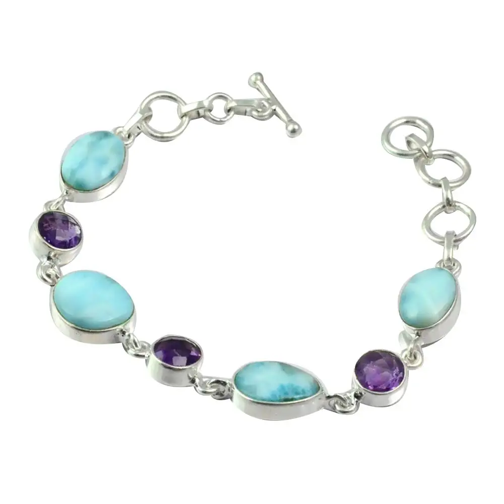 NiaoZaiFei YunZaiKan Genuine Larimar + Amethyst Bracelet 925 Sterling Silver, 19 cm, MHBB0109
NiaoZaiFei YunZaiKan Genuine Larimar + Amethyst Bracelet 925 Sterling Silver, 19 cm, MHBB0109