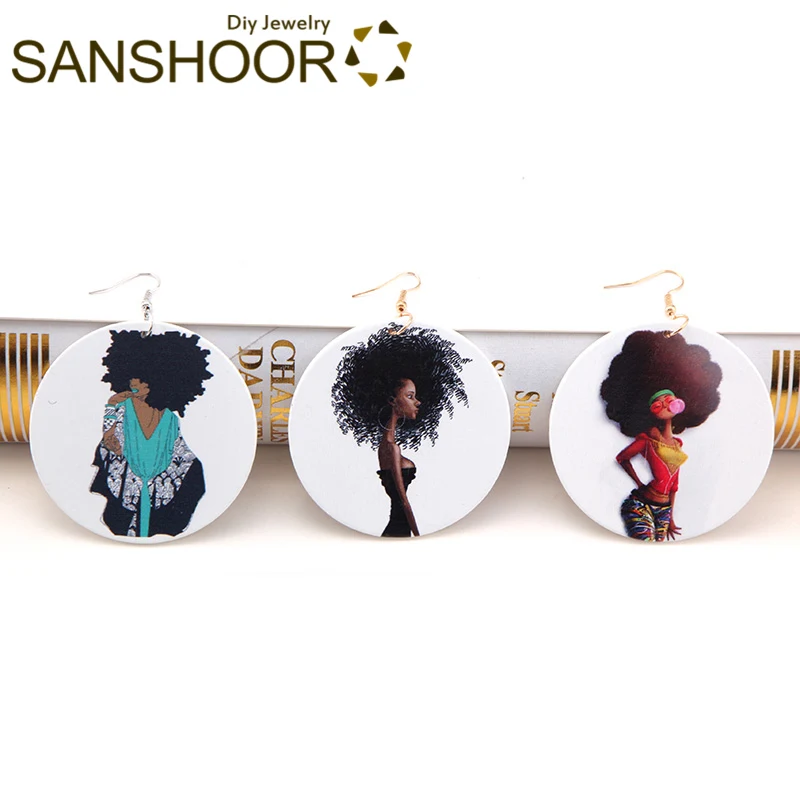 SANSHOOR 6cm Printed Afro Black Girl Wood Drop Earrings Afrocentric Natural Hair Pattern As Christmas Gift For Women 6Pairs
SANSHOOR 6cm Printed Afro Black Girl Wood Drop Earrings Afrocentric Natural Hair Pattern As Christmas Gift For Women 6Pairs