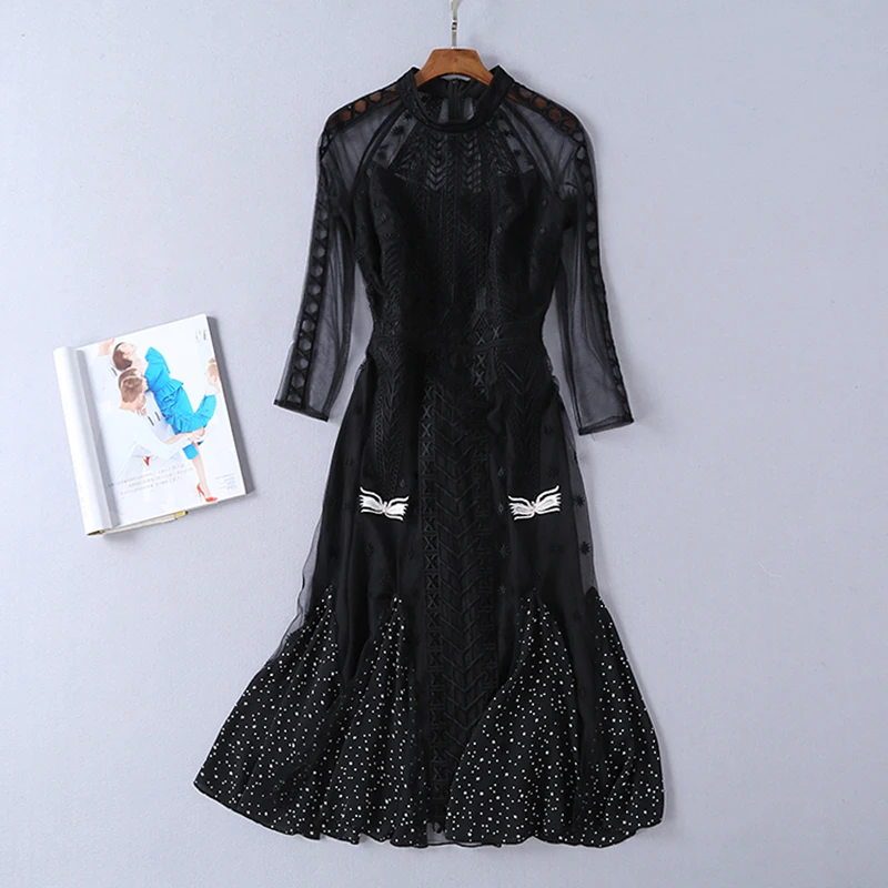 HIGH QUALITY Fashion 2019 Spring Summer Designer Runway Dress Women Mesh Embroidery Chiffon Print Dots and Stars Mid-calf Dress
HIGH QUALITY Fashion 2019 Spring Summer Designer Runway Dress Women Mesh Embroidery Chiffon Print Dots and Stars Mid-calf Dress