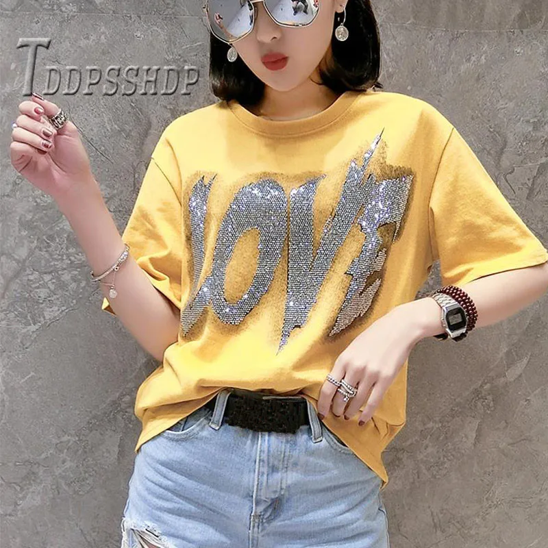 Love Sequins Decor Women T Shirt 2019 Summer Round Neck Black White Yellow Green Color Female Tee Shirts
Love Sequins Decor Women T Shirt 2019 Summer Round Neck Black White Yellow Green Color Female Tee Shirts