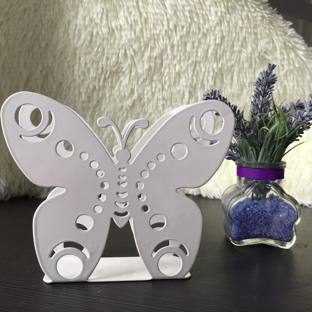 

New Creative gift metal steel iron craft napkin paper holder towel tissue block rack room cafe table decor box white butterfly