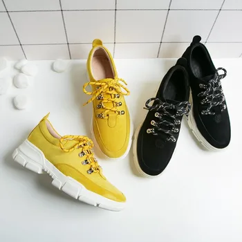 MLJUESE 2018 fashion sneakers Pigskin lace up shoes autumn spring yellow color Vulcanize Shoes platform sneakers size 34-40
MLJUESE 2018 fashion sneakers Pigskin lace up shoes autumn spring yellow color Vulcanize Shoes platform sneakers size 34-40