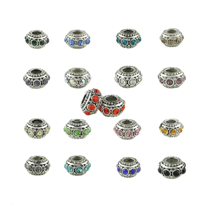 10pcs Tibetan Silver Metal Oblate Spacer Motley CZ Rhinestone Crystal European Big Hole Charm Beads Fit Jewelry Bracelet
10pcs Tibetan Silver Metal Oblate Spacer Motley CZ Rhinestone Crystal European Big Hole Charm Beads Fit Jewelry Bracelet