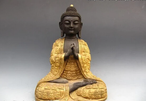 song voge gem S0230 Tibet Buddhism Fane Bronze Sakyamuni Buddha King Statue