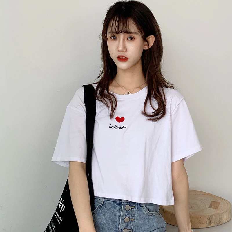 Summer 2019 High Waist Short Women T Shirt Cute Letter Love Embroidery Student Tops Short Sleeve Sweet Girls T-shirt
Summer 2019 High Waist Short Women T Shirt Cute Letter Love Embroidery Student Tops Short Sleeve Sweet Girls T-shirt