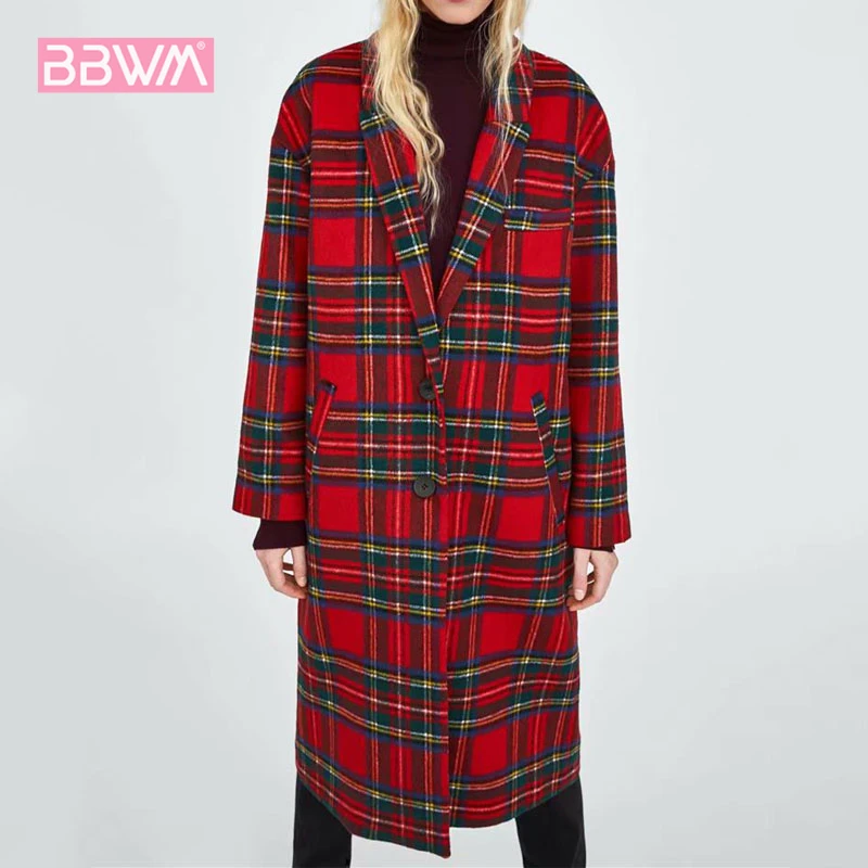 Winter Women's 2018 New Contrast Plaid Long Sleeve Two Buttons Long Wool Jacket Women's Lapel Loose Long Red Plaid Jacket coat
Winter Women's 2018 New Contrast Plaid Long Sleeve Two Buttons Long Wool Jacket Women's Lapel Loose Long Red Plaid Jacket coat