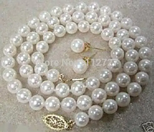 Jewelry Sets 8mm White Akoya Sea As Seashell Pearls Chains and Necklaces Earrings AAA + Beads Natural Stone | Украшения и