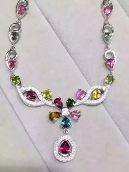 Natural multicolor tourmaline Necklace Natural Gemstone Pendant Necklace S925 sliver trendy Luxury Flowers women party Jewelry
Natural multicolor tourmaline Necklace Natural Gemstone Pendant Necklace S925 sliver trendy Luxury Flowers women party Jewelry