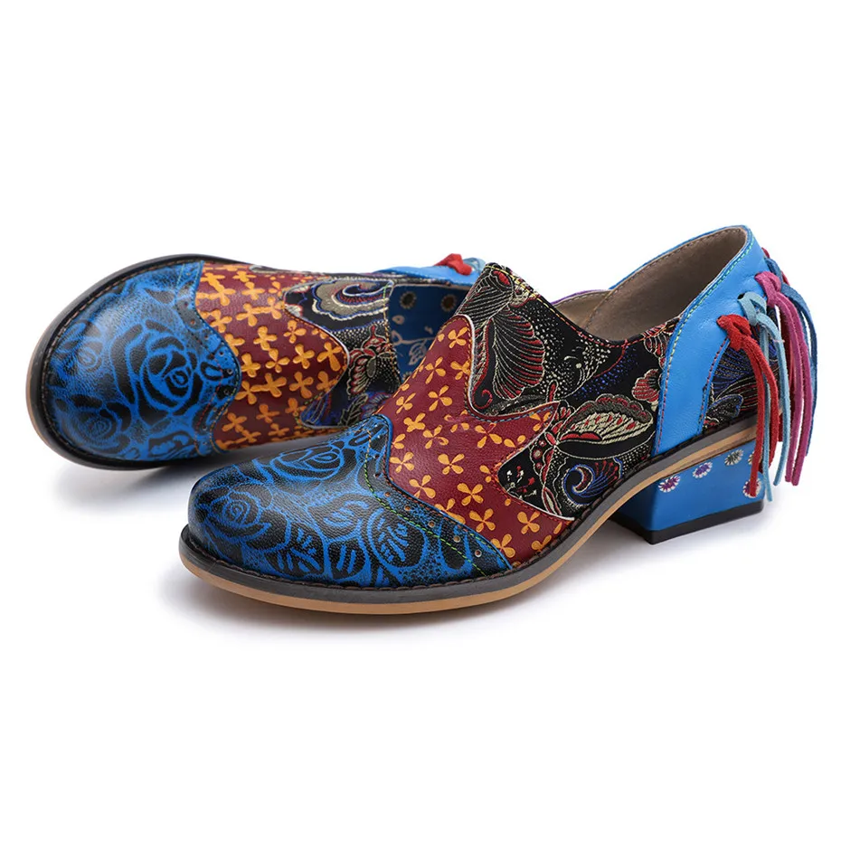 Vintage Bohemia Genuine Leather Women Pumps Handmade Comfortable Ladies Oxford Brogue Shoes Retro Slip On Embroidery Women Shoes (4)