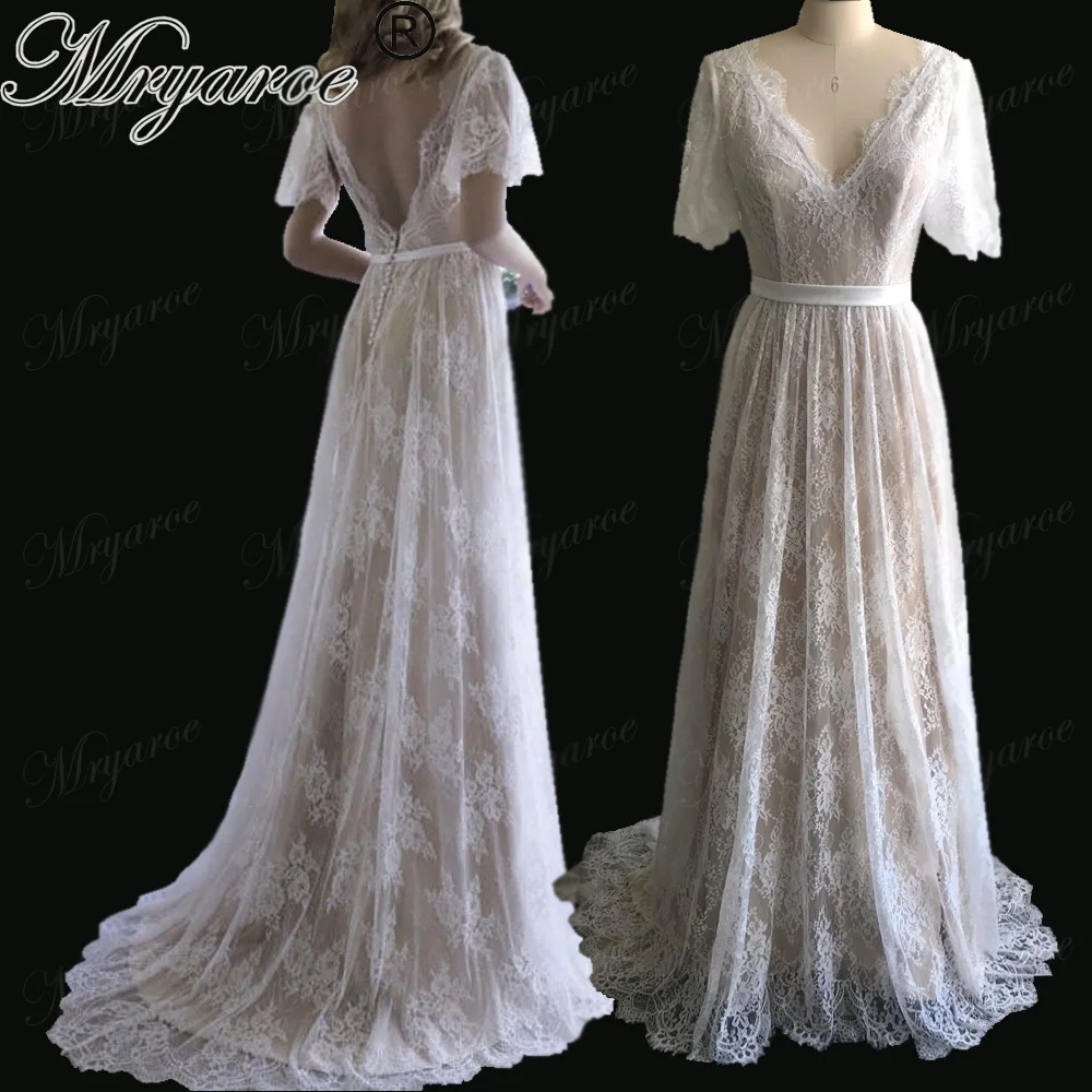 Mryarce New Arrival Flare Sleeves Lace Bohemian Garden Wedding Dress V Neck A Line Open Back Boho Bridal Gowns
Mryarce New Arrival Flare Sleeves Lace Bohemian Garden Wedding Dress V Neck A Line Open Back Boho Bridal Gowns