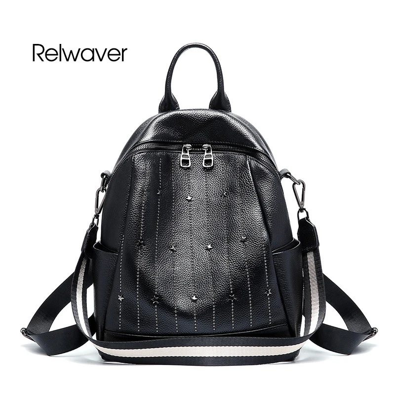 Leather backpack genuine leather star rivet stitching black soft cowhide zipper female girl teenage college student school bags
Leather backpack genuine leather star rivet stitching black soft cowhide zipper female girl teenage college student school bags