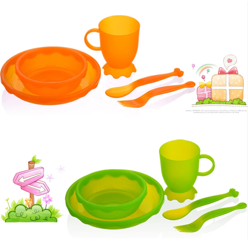 New Children Tableware BPA Free Plastic Baby Food Set Kids Dinnerware Plate Bowl Cup Fork Spoon Infant Dishes For Toddlers Baby (10)