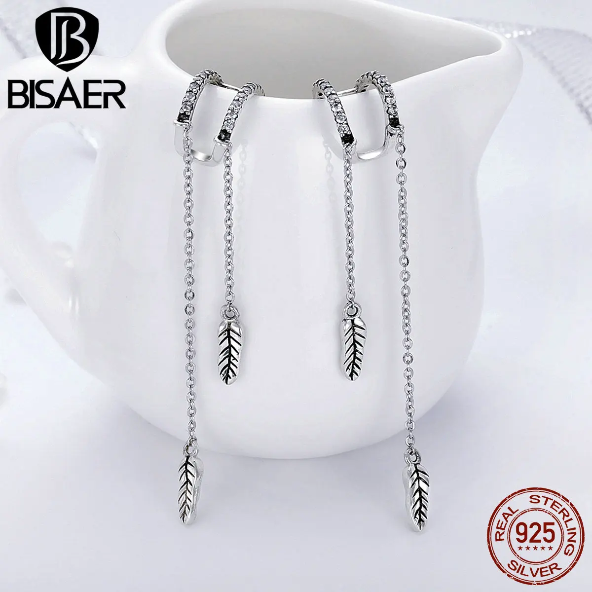BISAER 925 Sterling Silver Geometric Earrings Vintage Long Chain Feathers Stud Earrings for Women Fashion Jewelry ECE398
BISAER 925 Sterling Silver Geometric Earrings Vintage Long Chain Feathers Stud Earrings for Women Fashion Jewelry ECE398