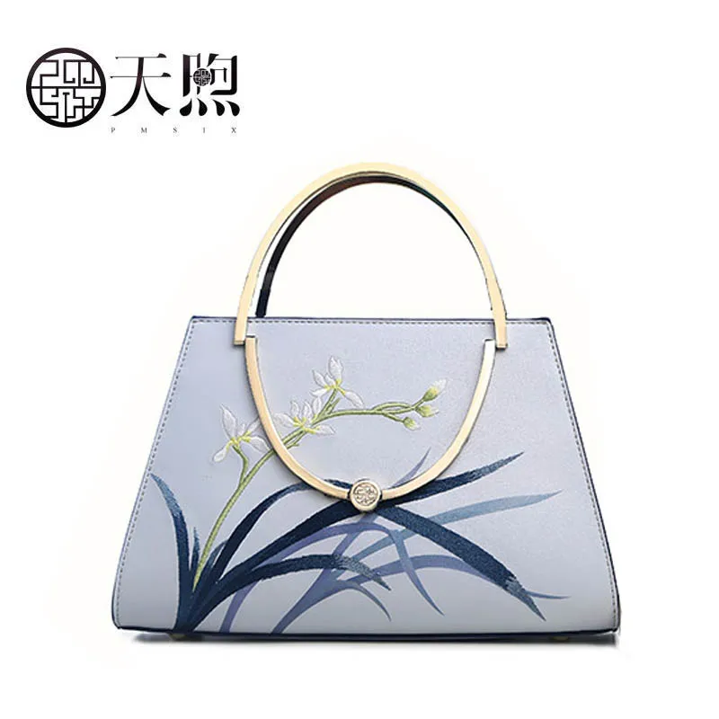 Pmsix 2020 New Women Leather bag quality handbags Fashion embroidered Luxury Cowhide tote women leather shoulder | Багаж и сумки