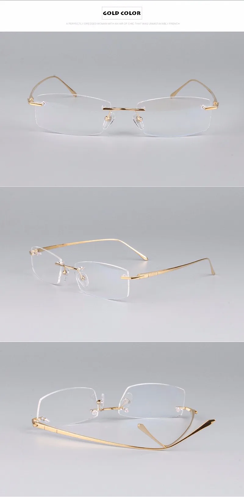 Chashma Ottica Women's Rimless Square Titanium Eyeglasses Side View