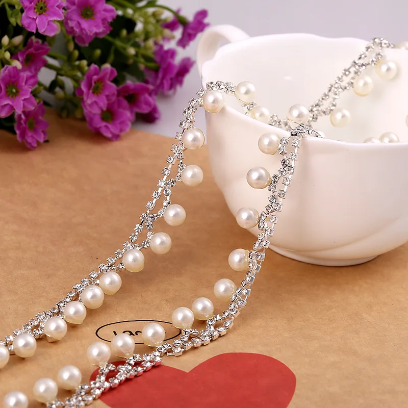 Sewing Supplies silver pearl and Rhinestone Trim High Quality Crystal Chain for headband Decoration
Sewing Supplies silver pearl and Rhinestone Trim High Quality Crystal Chain for headband Decoration